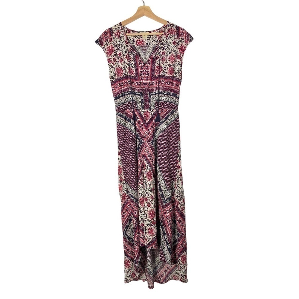 Lucky Brand Pink Floral Tribal Short Sleeve Hi Low Midi Dressโ S